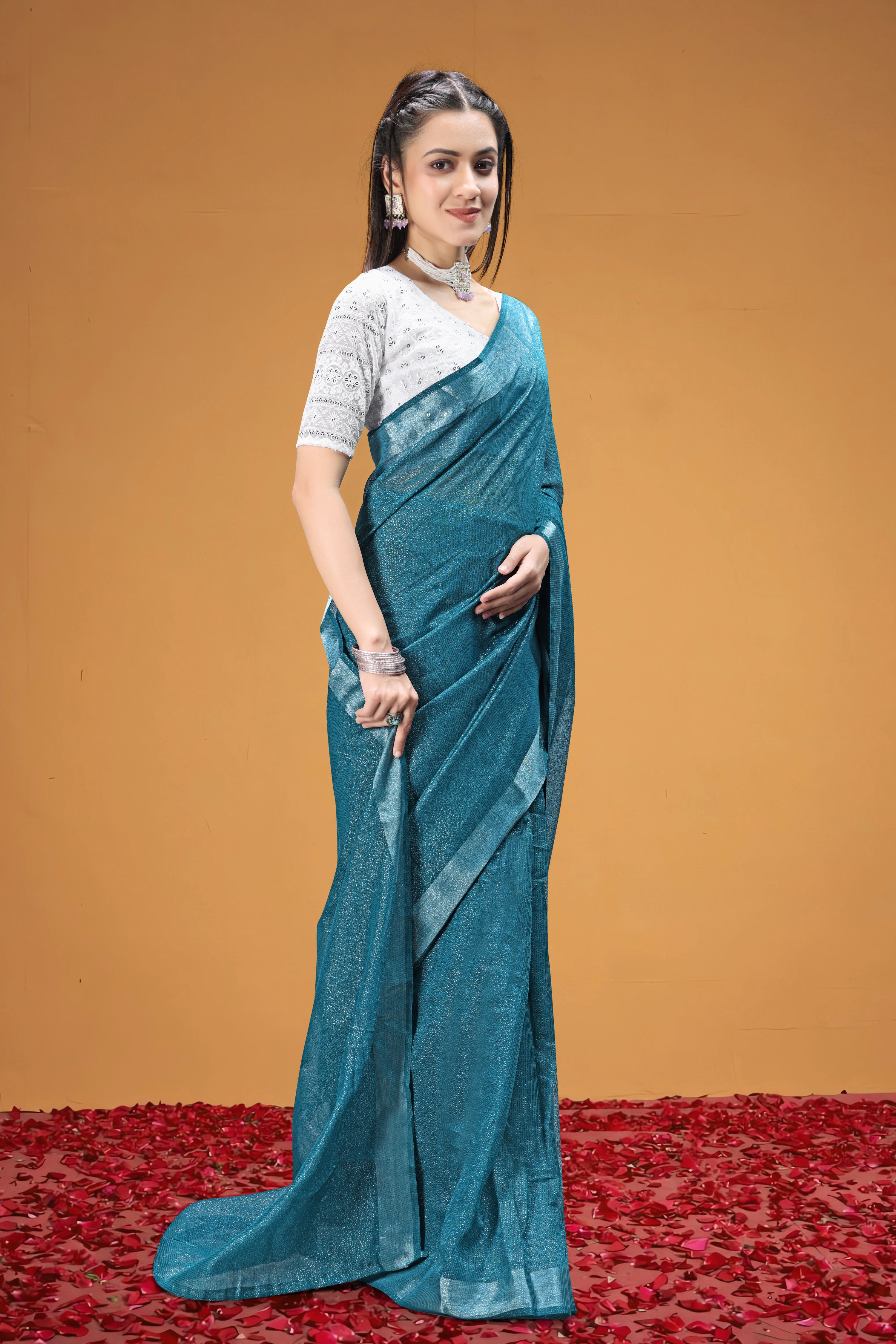 Elegant Teal Blue Soft Silk Saree with Subtle Shimmer Finish
