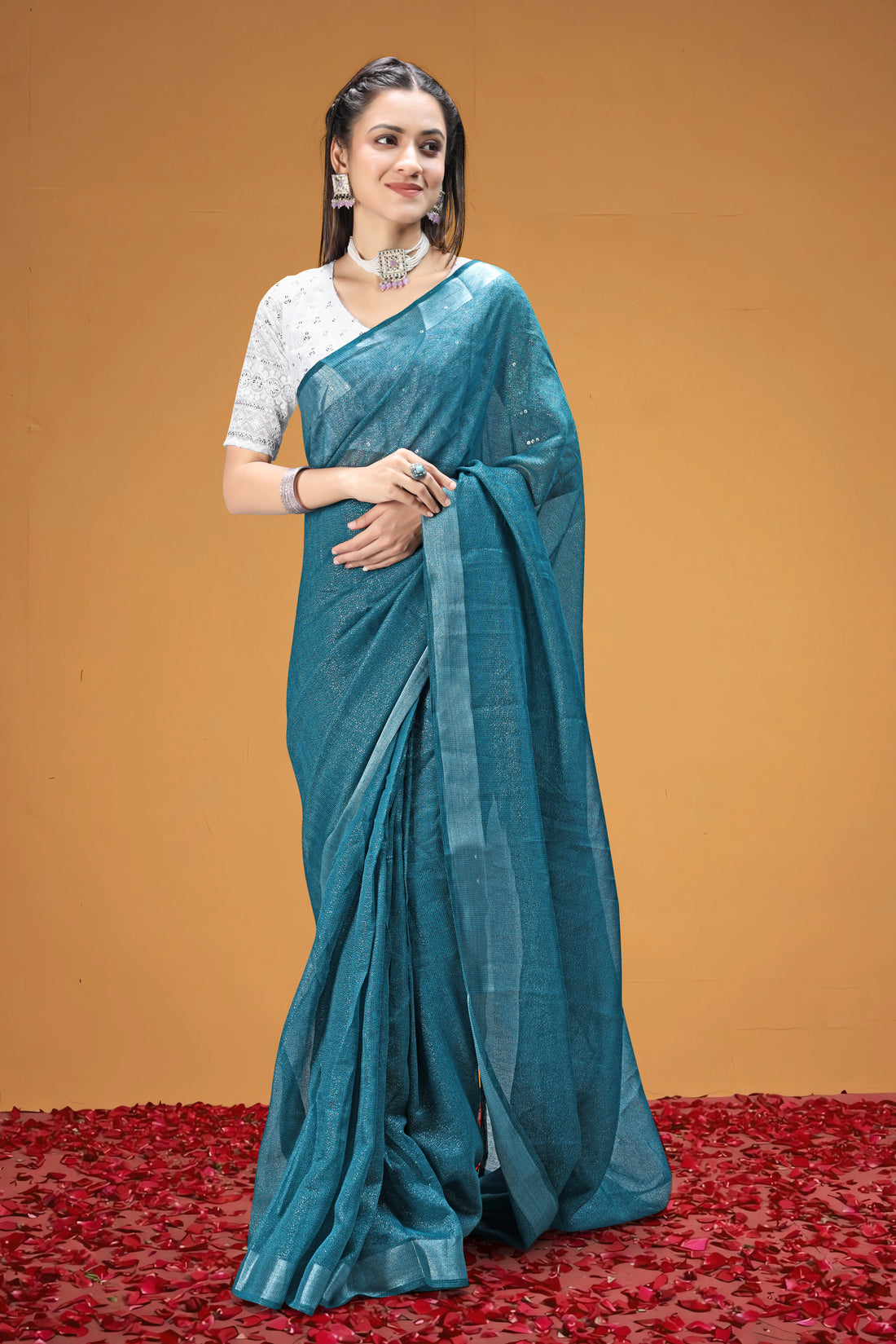 Elegant Teal Blue Soft Silk Saree with Subtle Shimmer Finish