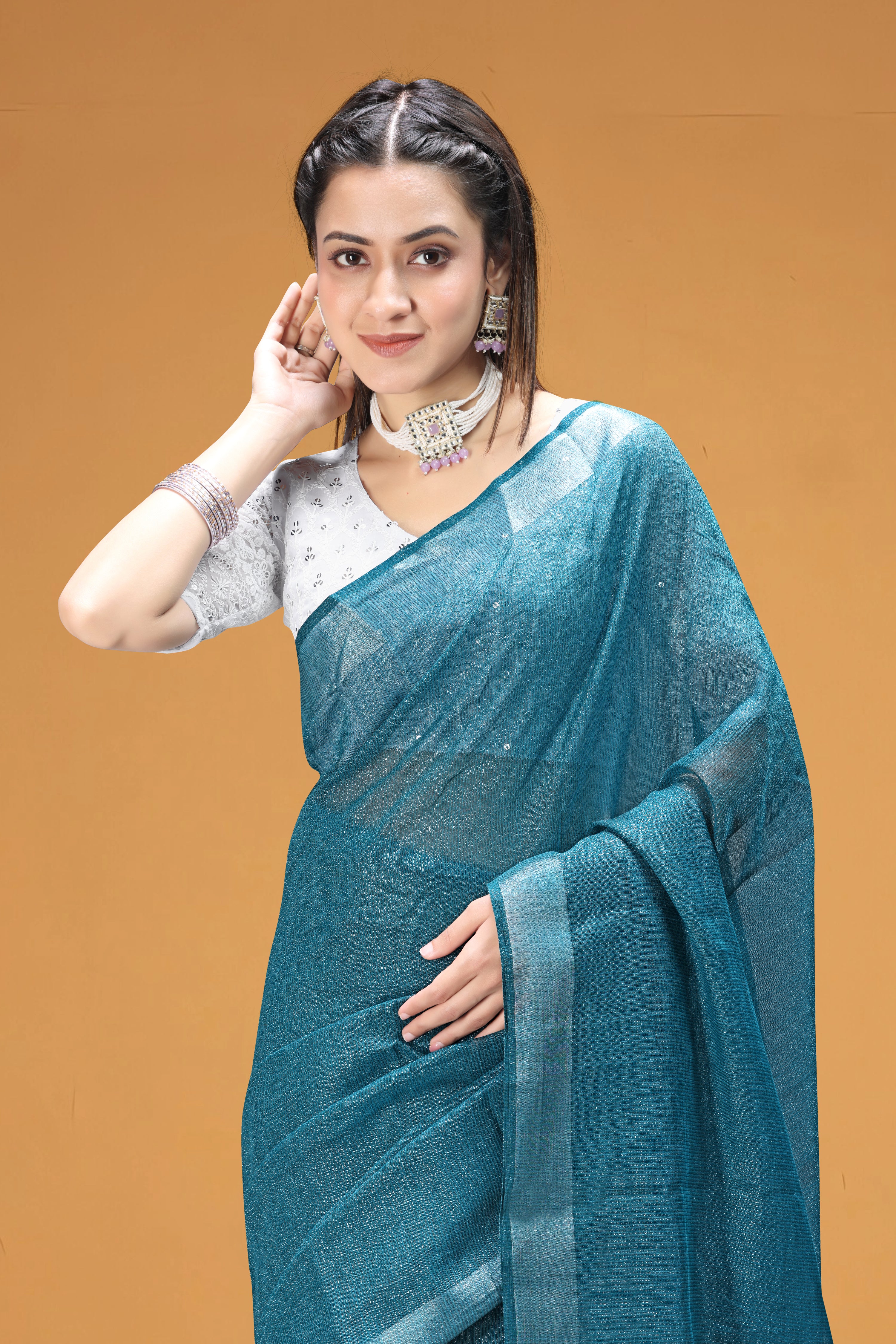 Elegant Teal Blue Soft Silk Saree with Subtle Shimmer Finish