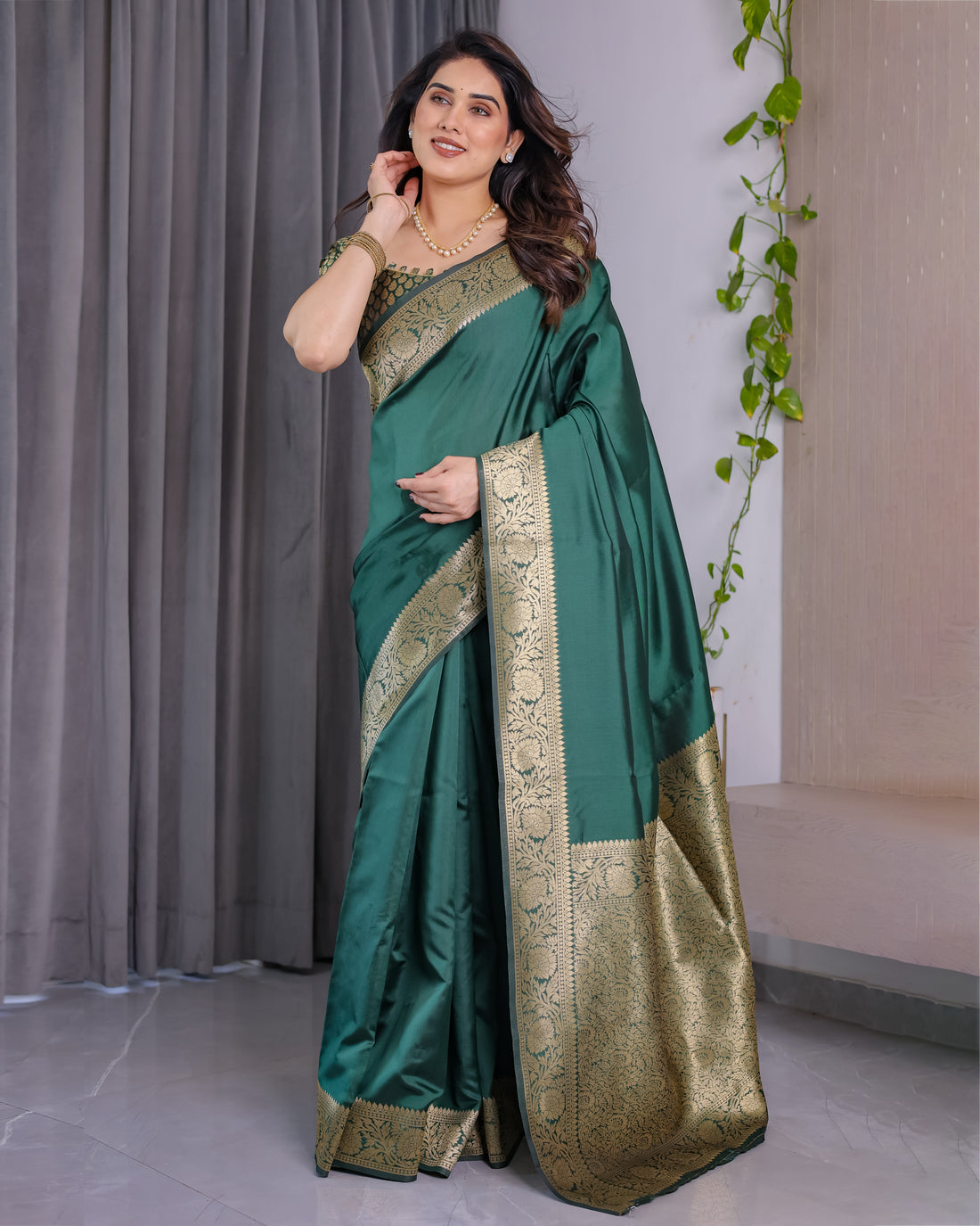 Rajwada Zari Weave Bottle Green Saree