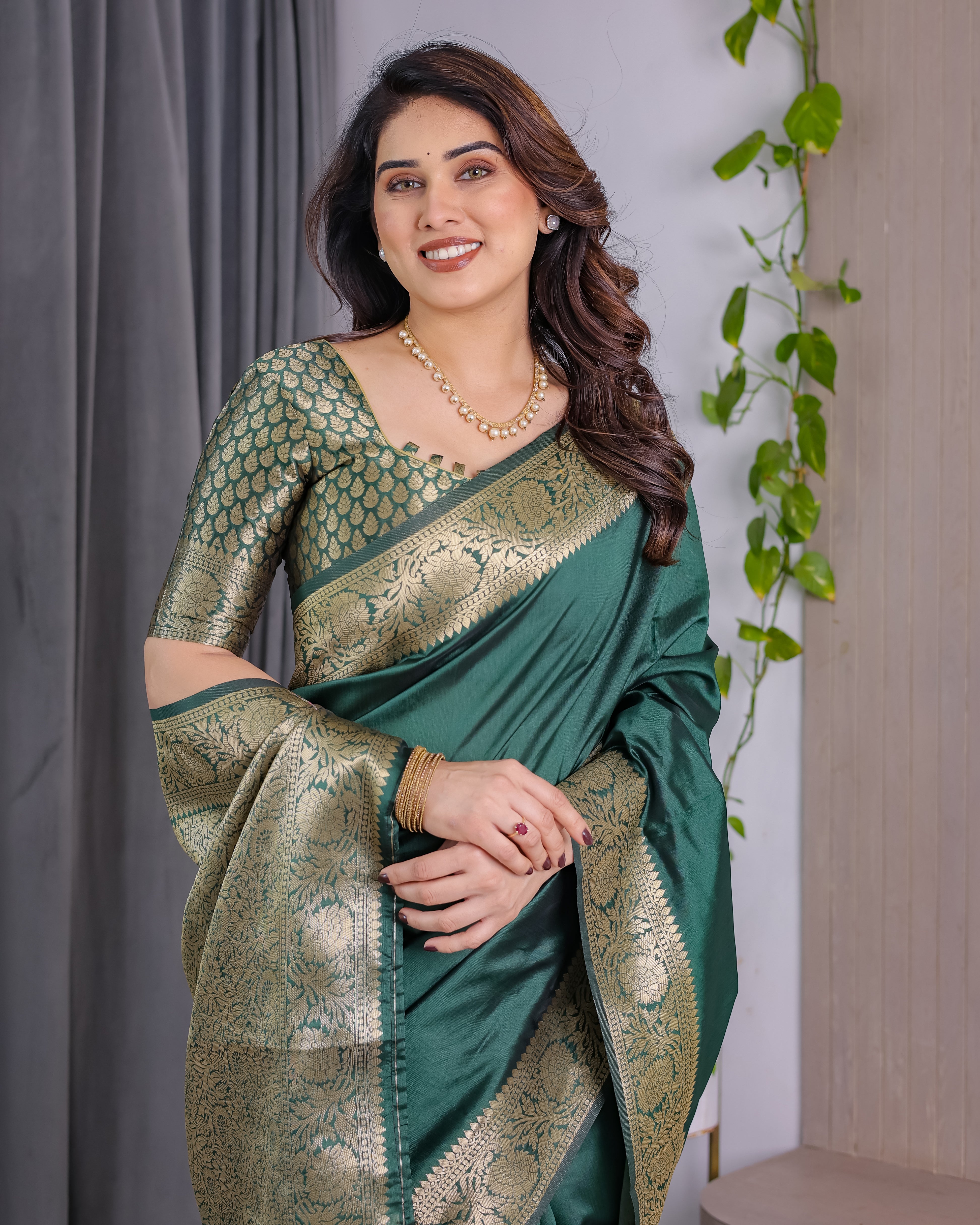 Rajwada Zari Weave Bottle Green Saree