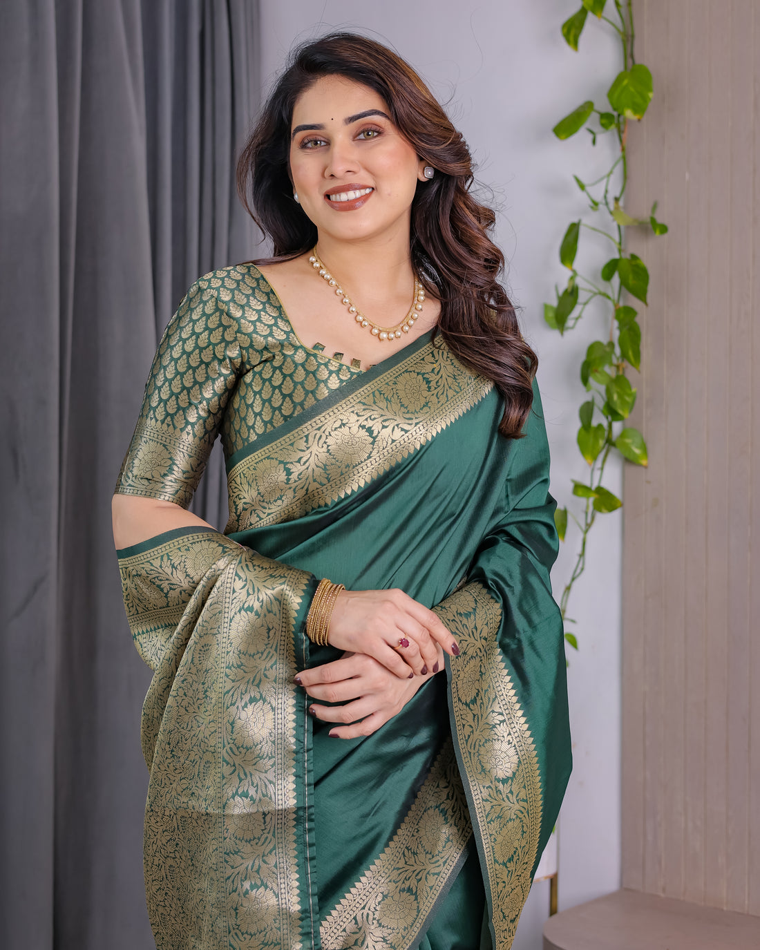 Rajwada Zari Weave Bottle Green Saree