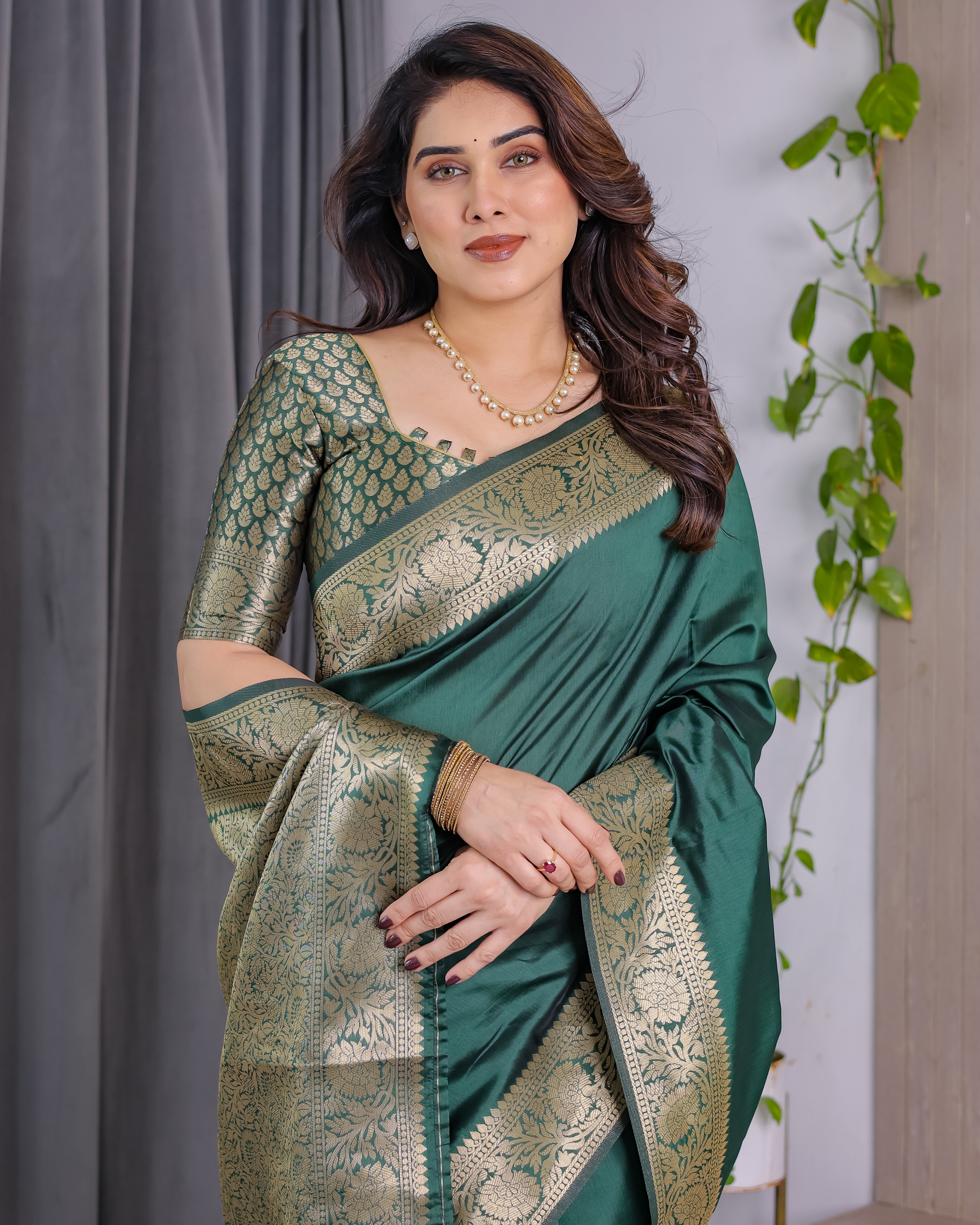 Rajwada Zari Weave Bottle Green Saree