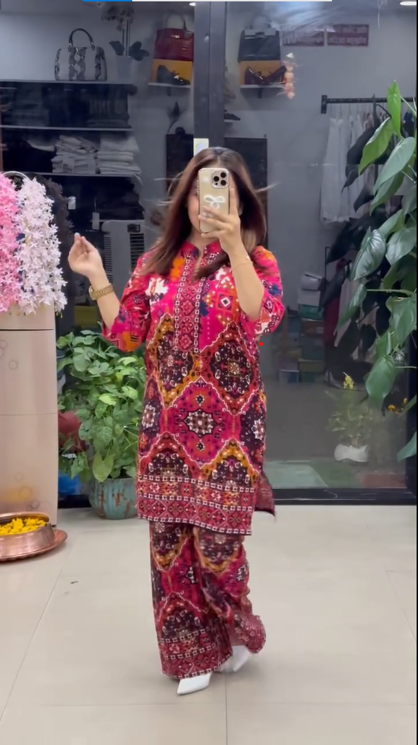 Women's Premium Orange Ethnic Printed Kurta Pant Set