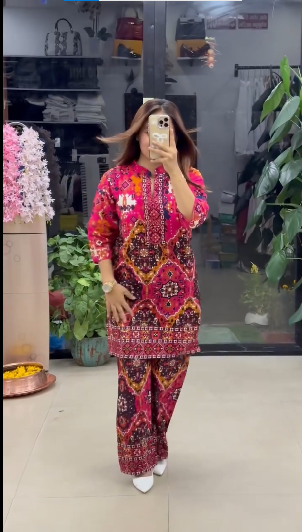 Women's Premium Orange Ethnic Printed Kurta Pant Set