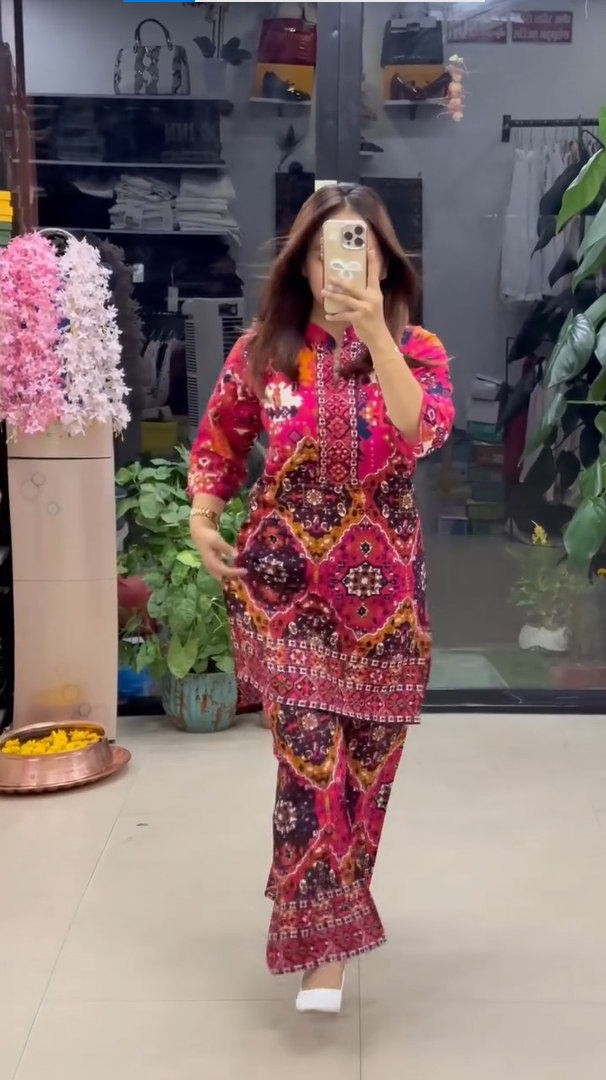Women's Premium Orange Ethnic Printed Kurta Pant Set