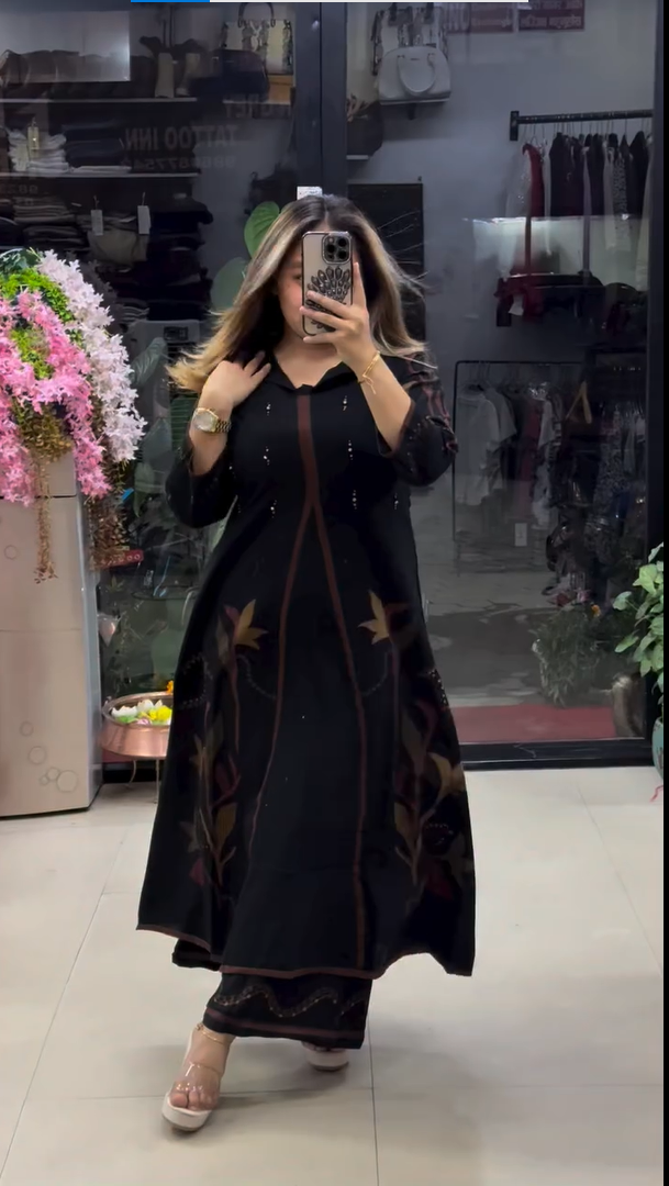 Luxury Ethnic Black A-Line Kurti