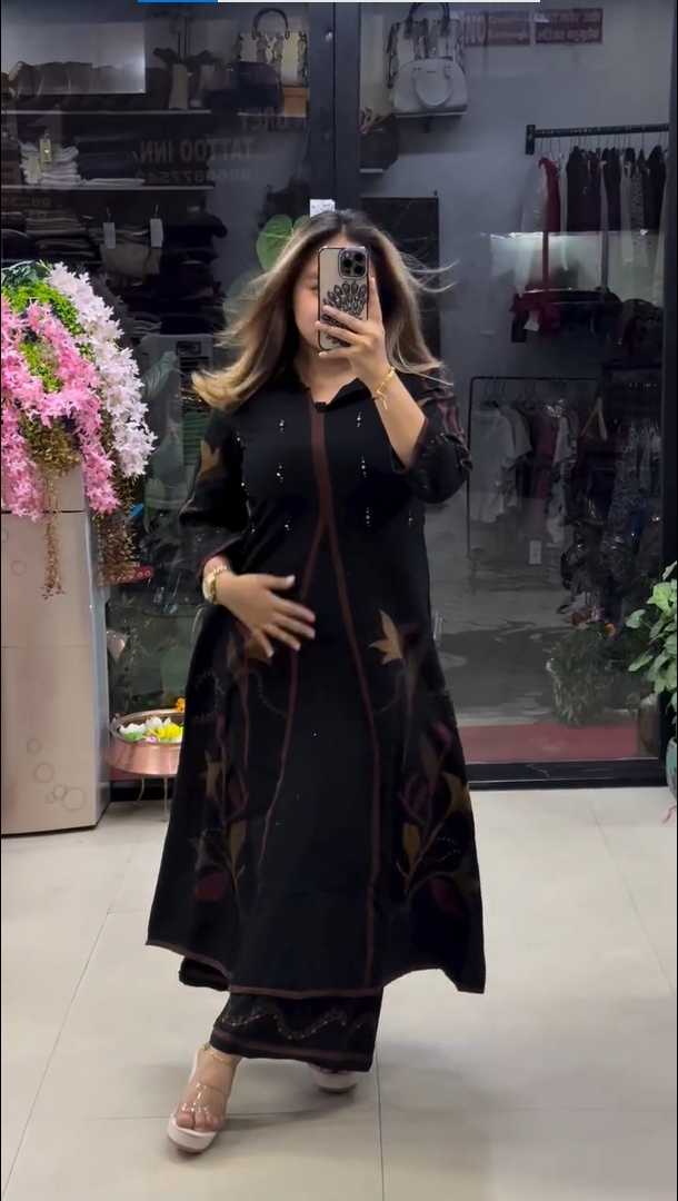 Luxury Ethnic Black A-Line Kurti