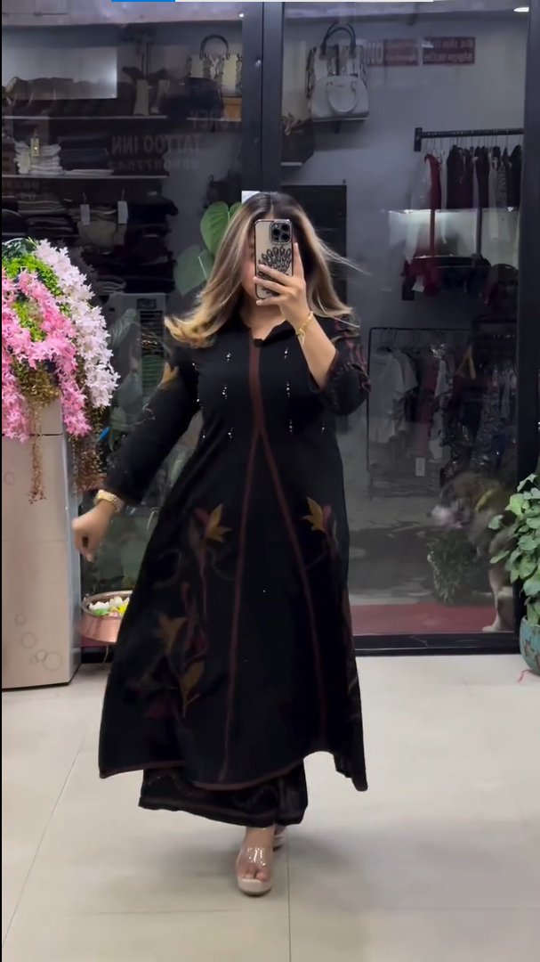 Luxury Ethnic Black A-Line Kurti