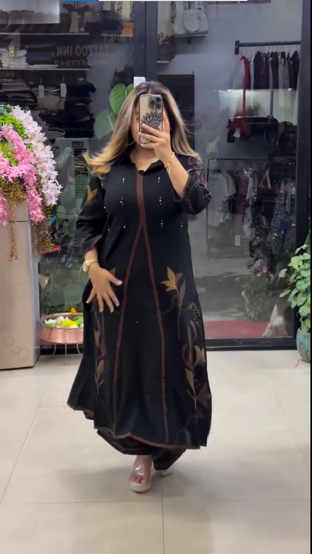 Luxury Ethnic Black A-Line Kurti