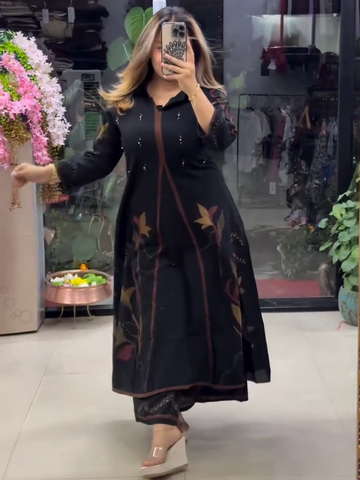 Luxury Ethnic Black A-Line Kurti