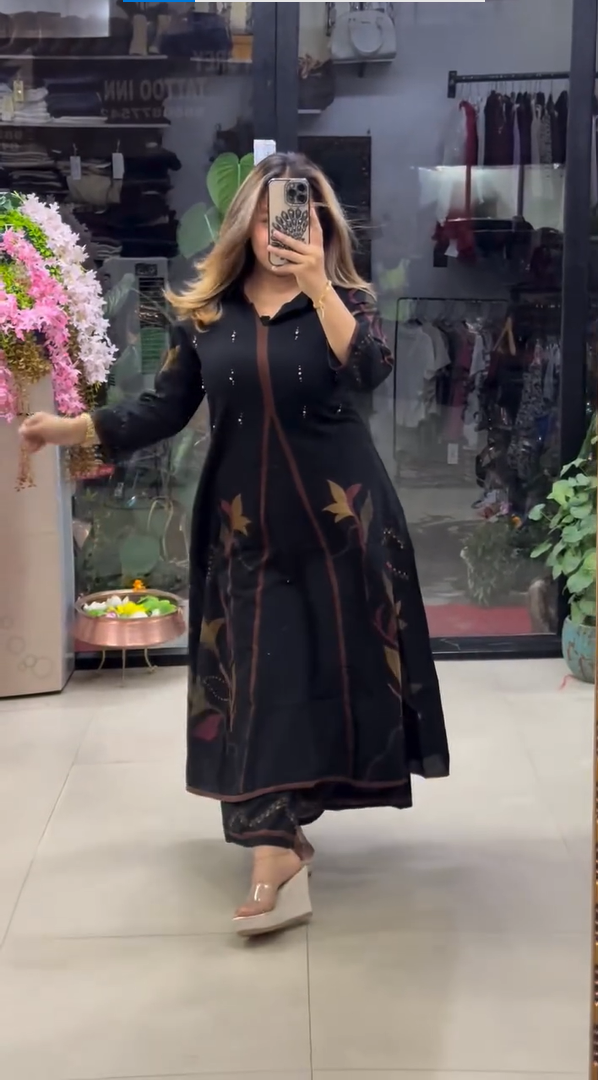 Luxury Ethnic Black A-Line Kurti