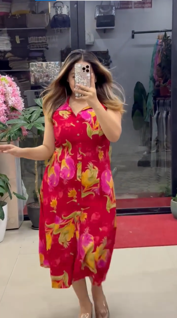 Women’s Floral Printed Sleeveless A-Line Midi Dress