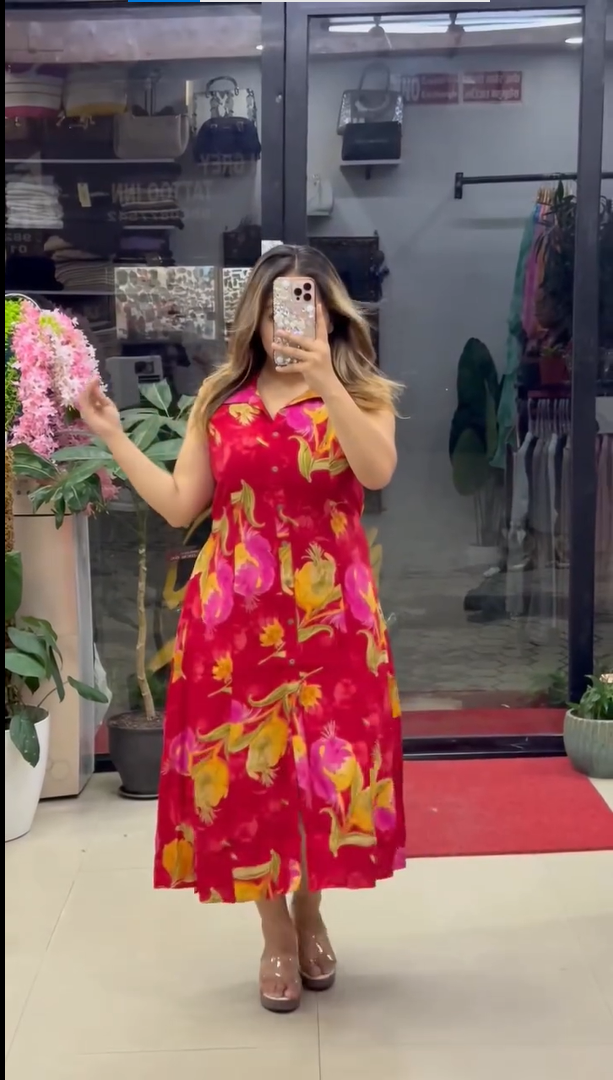 Women’s Floral Printed Sleeveless A-Line Midi Dress
