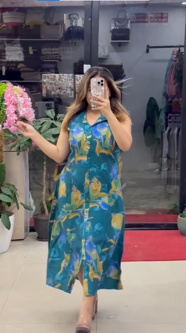 Women’s Floral Printed Sleeveless A-Line Midi Dress