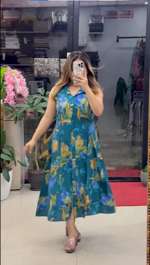 Women’s Floral Printed Sleeveless A-Line Midi Dress