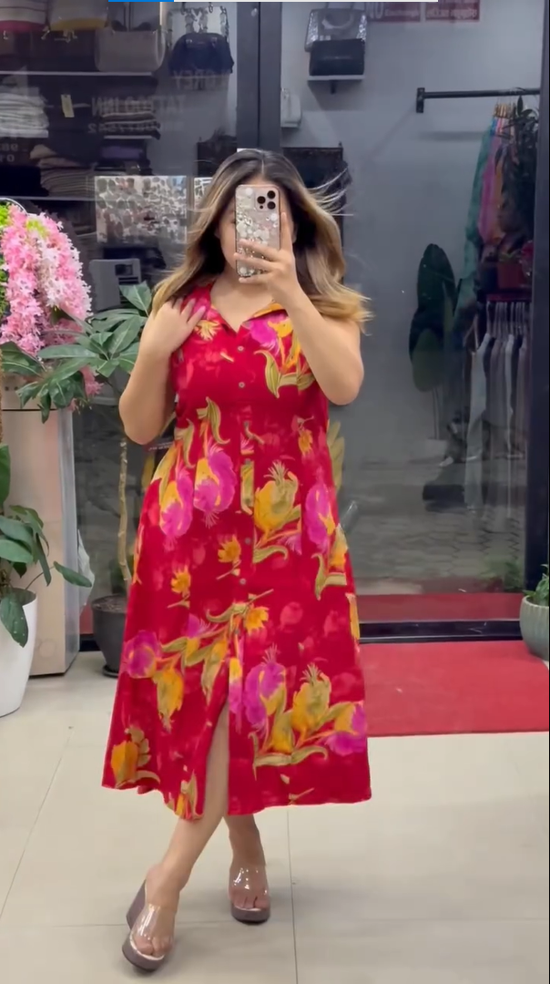 Women’s Floral Printed Sleeveless A-Line Midi Dress