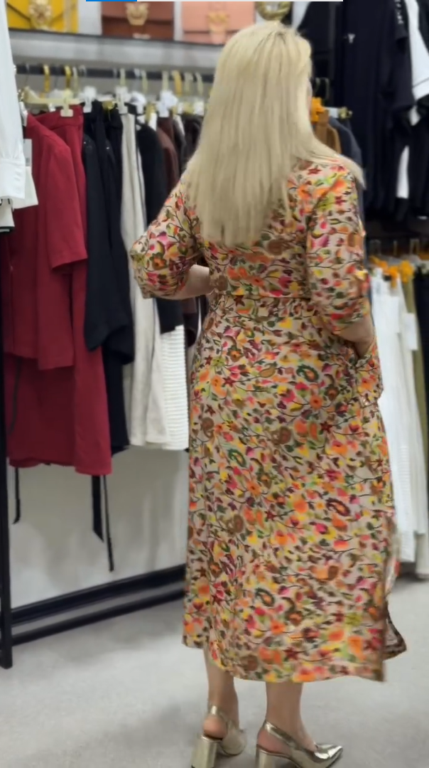 Women’s Floral Printed Shirt Collar Midi Dress with Waist Belt