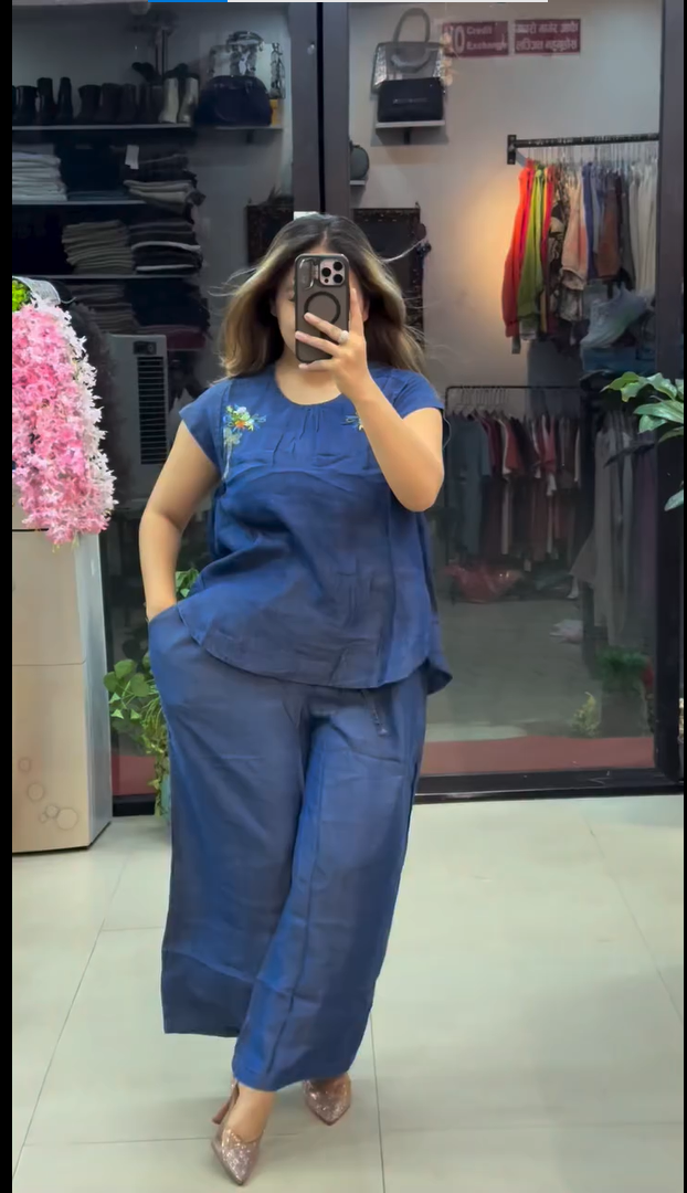 Women’s Blue Linen Co-Ord Set | Relaxed Fit Two Piece Set