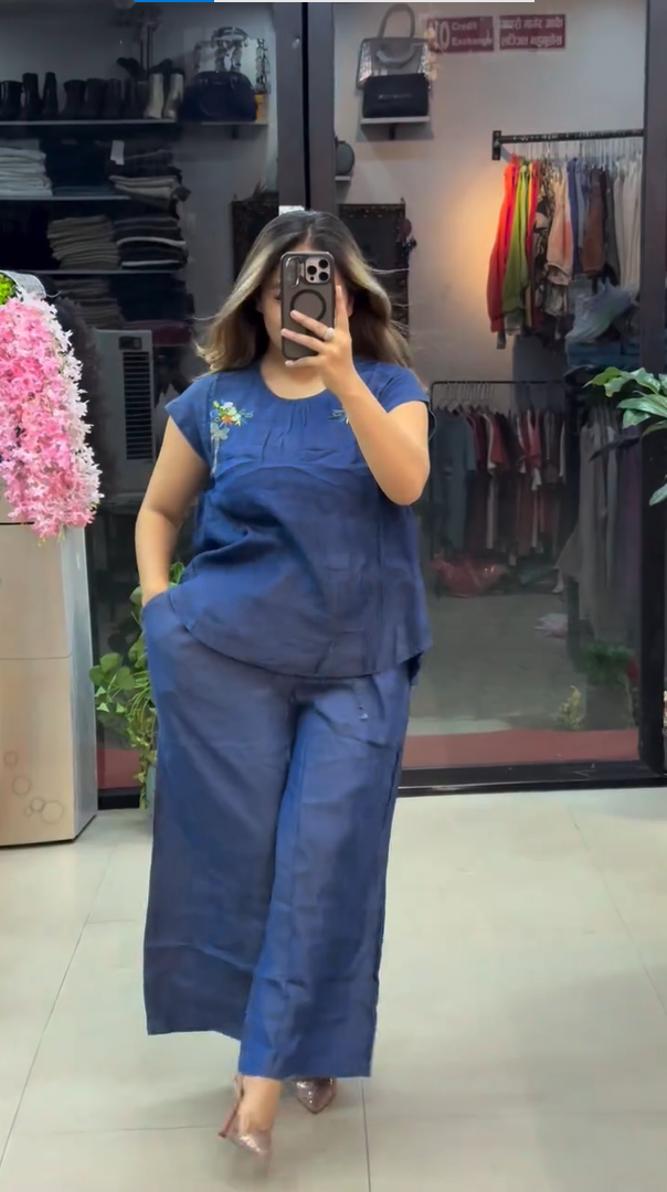 Women’s Blue Linen Co-Ord Set | Relaxed Fit Two Piece Set