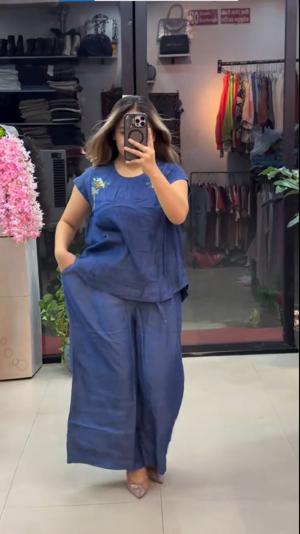 Women’s Blue Linen Co-Ord Set | Relaxed Fit Two Piece Set