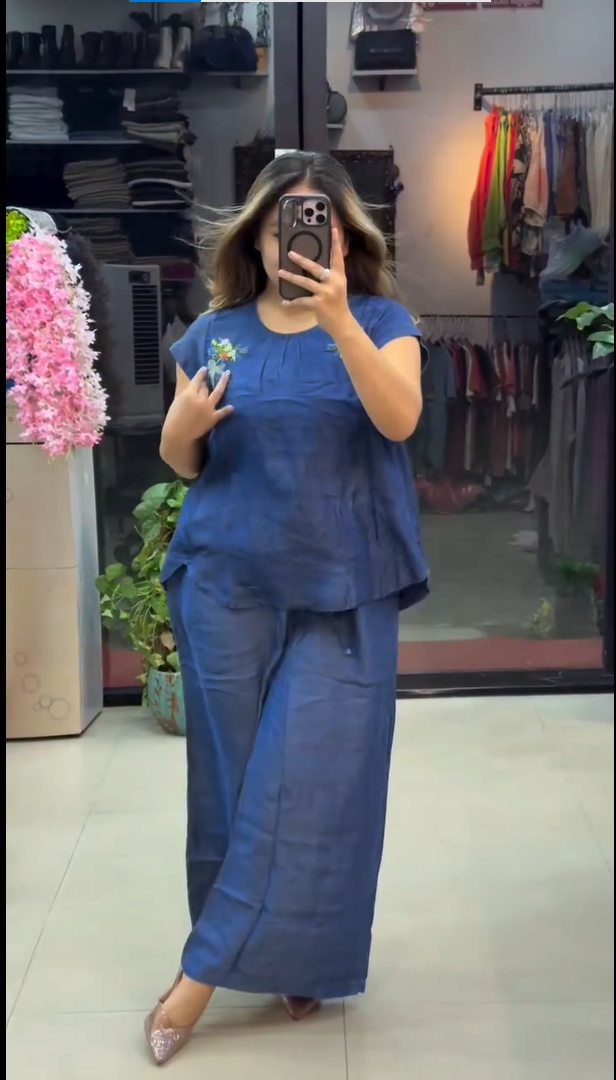Women’s Blue Linen Co-Ord Set | Relaxed Fit Two Piece Set