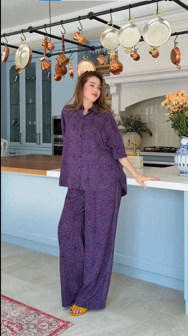 Premium Purple Floral Printed Co-Ord Set