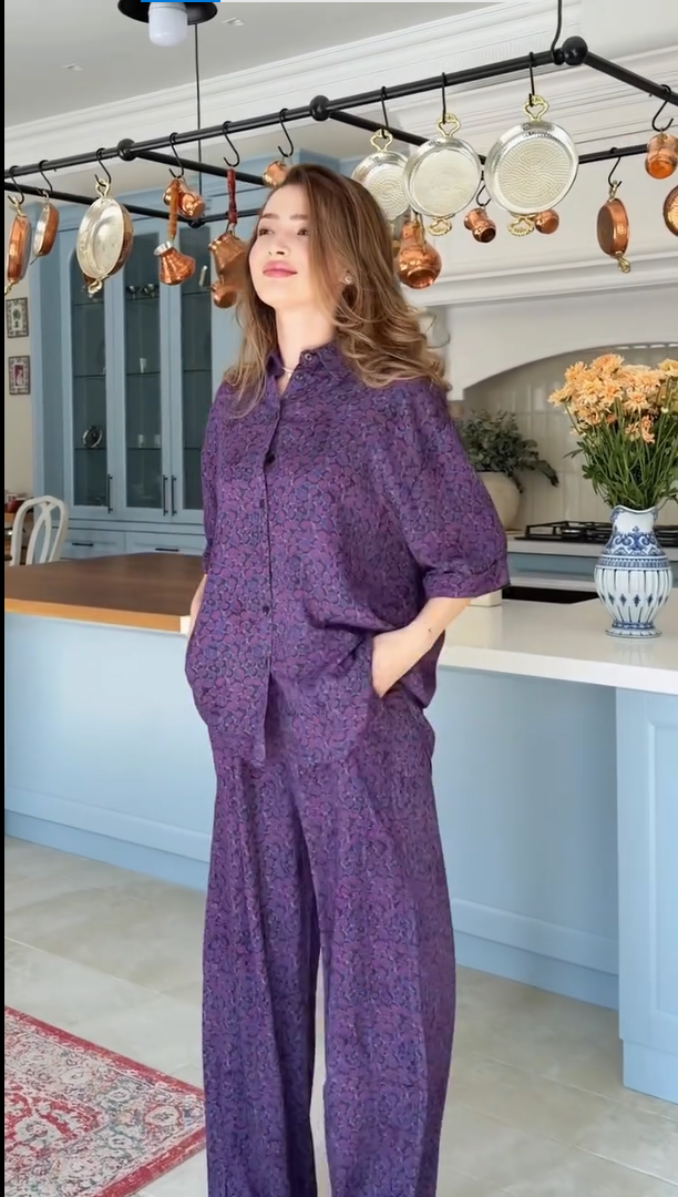 Premium Purple Floral Printed Co-Ord Set