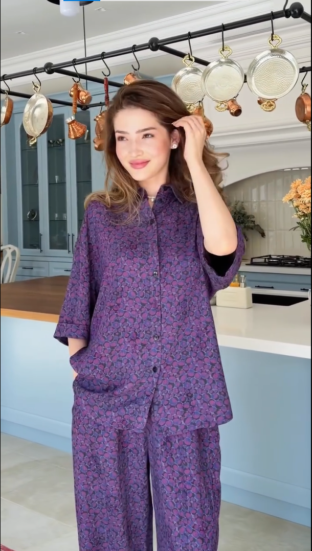 Premium Purple Floral Printed Co-Ord Set