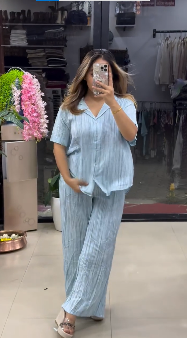 Women’s Premium Textured Relaxed Fit Lilen Co-Ord Set
