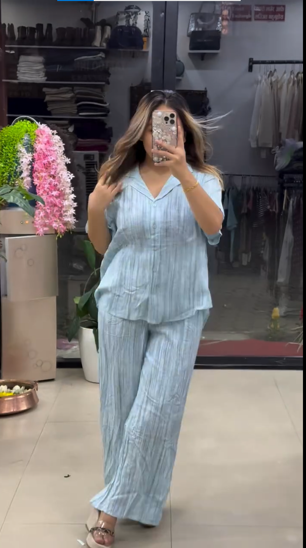 Women’s Premium Textured Relaxed Fit Lilen Co-Ord Set