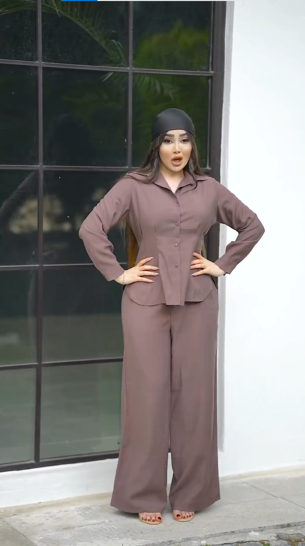 Premium Women’s Solid Shirt & Wide-Leg Pant Co-Ord Set