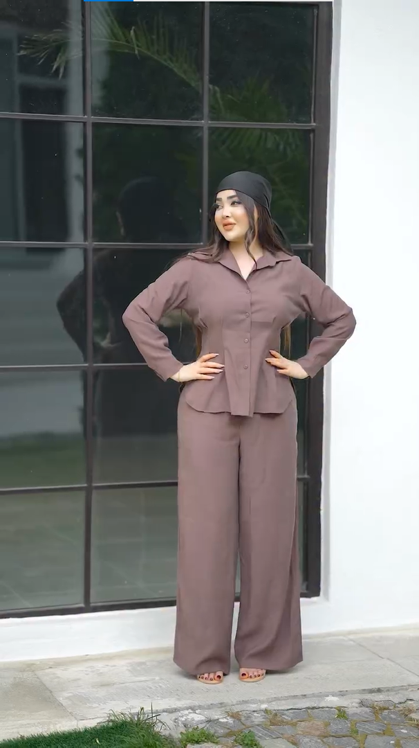 Premium Women’s Solid Shirt & Wide-Leg Pant Co-Ord Set