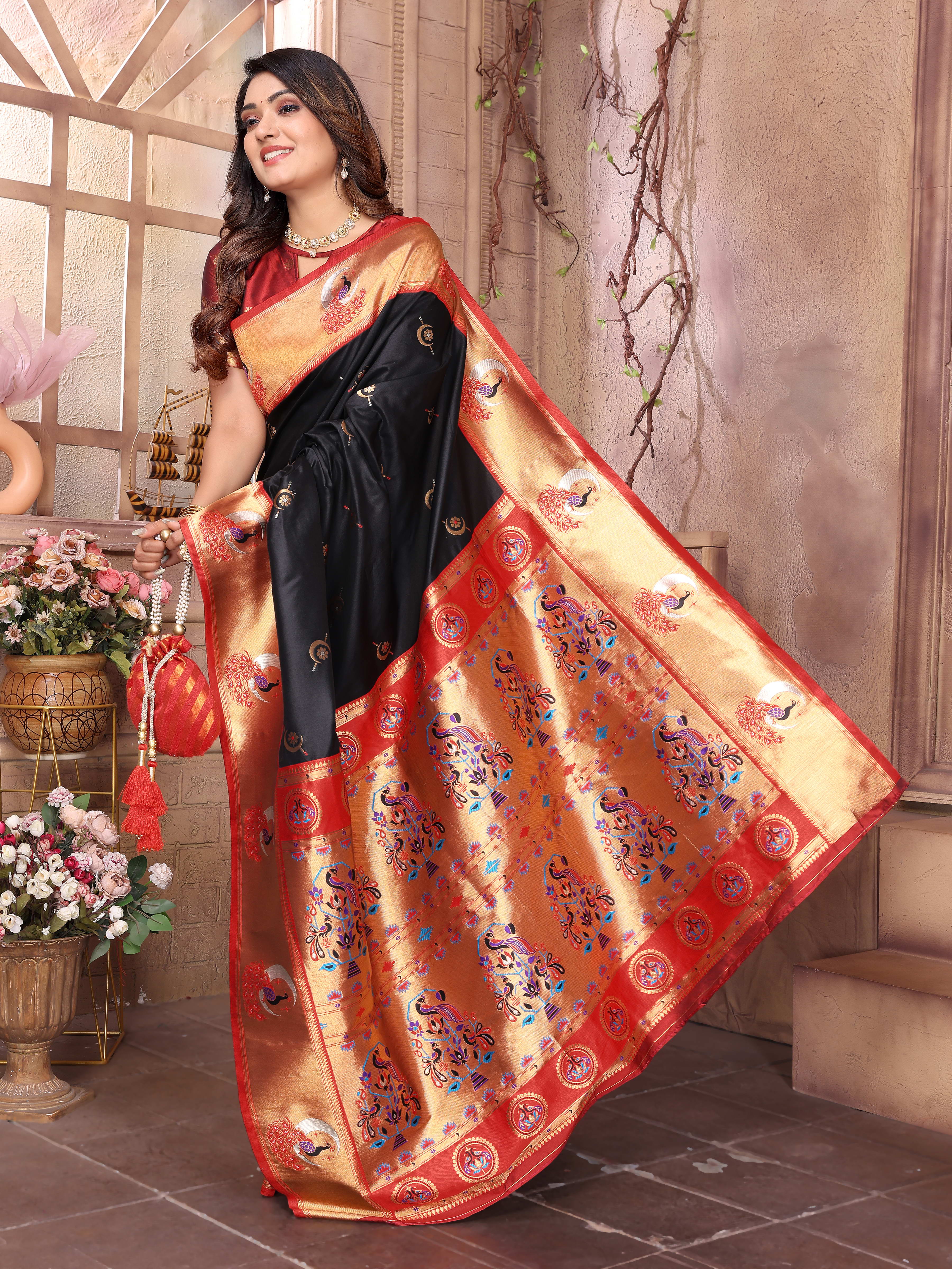 Rangmohini Black Paithani Silk Saree