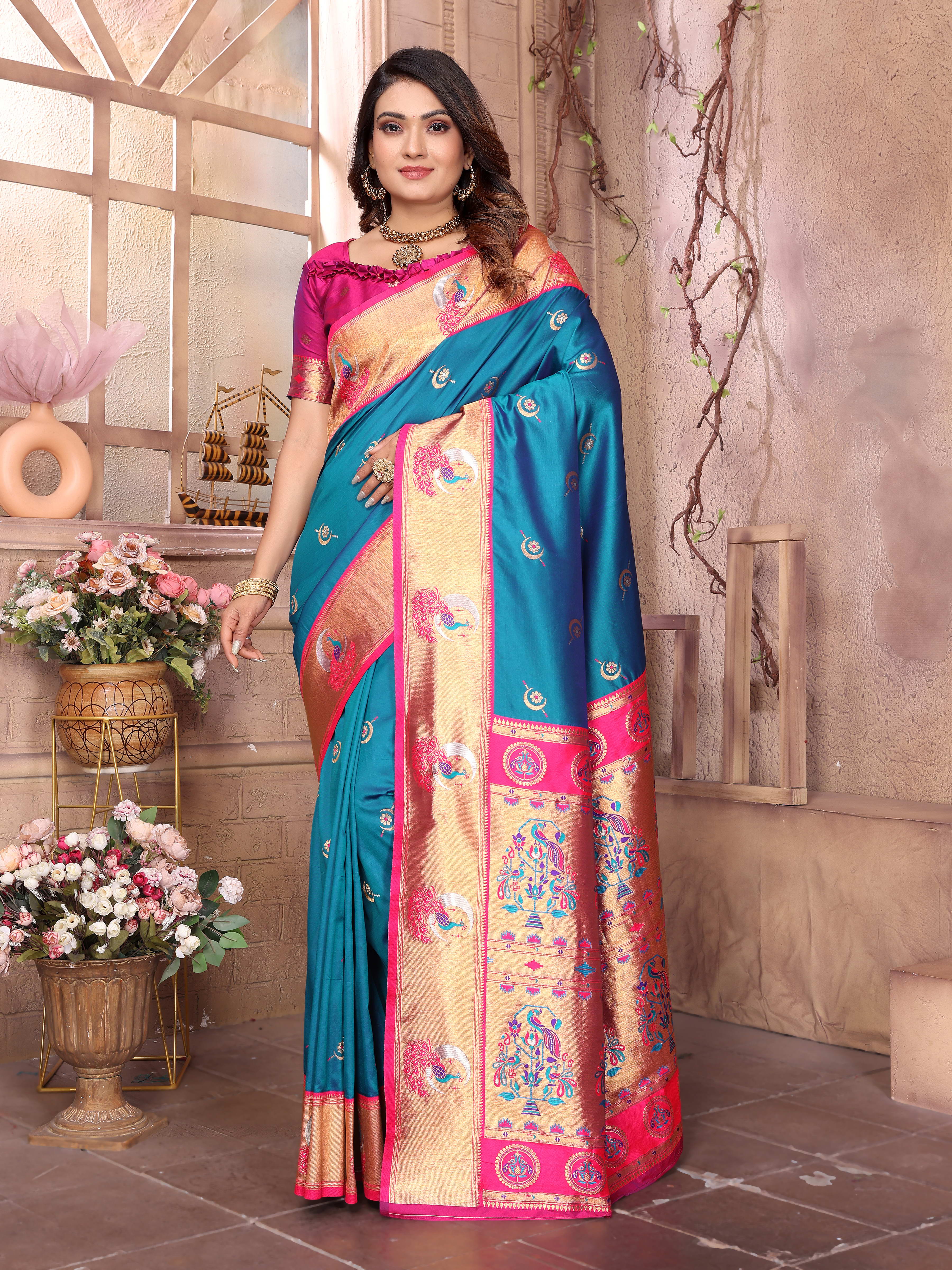 Aqua Rajwada Paithani Saree