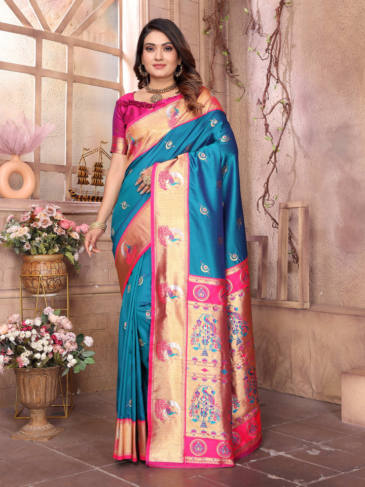 Aqua Rajwada Paithani Saree