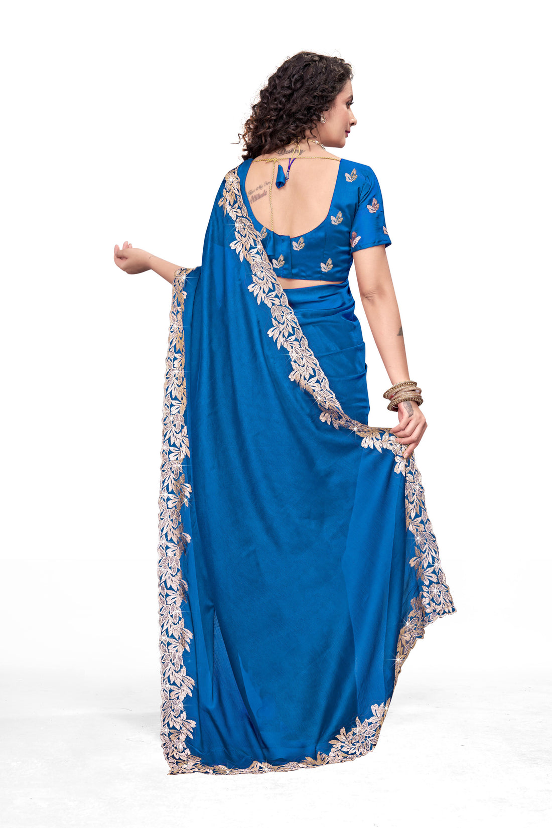 Royal Blue Soft Silk Saree with Rich Gold Embroidery Border