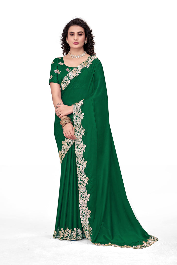 Emerald Green Designer Saree with Golden Embroidered Border