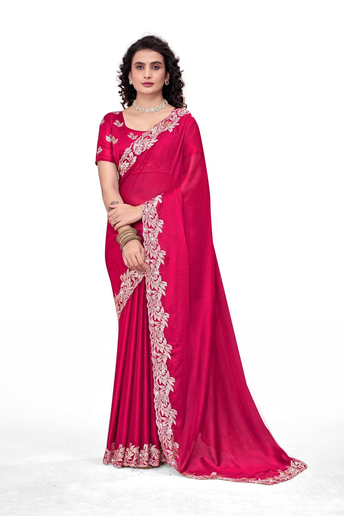 Royal Rani Pink Designer Saree with Golden Embroidered Border