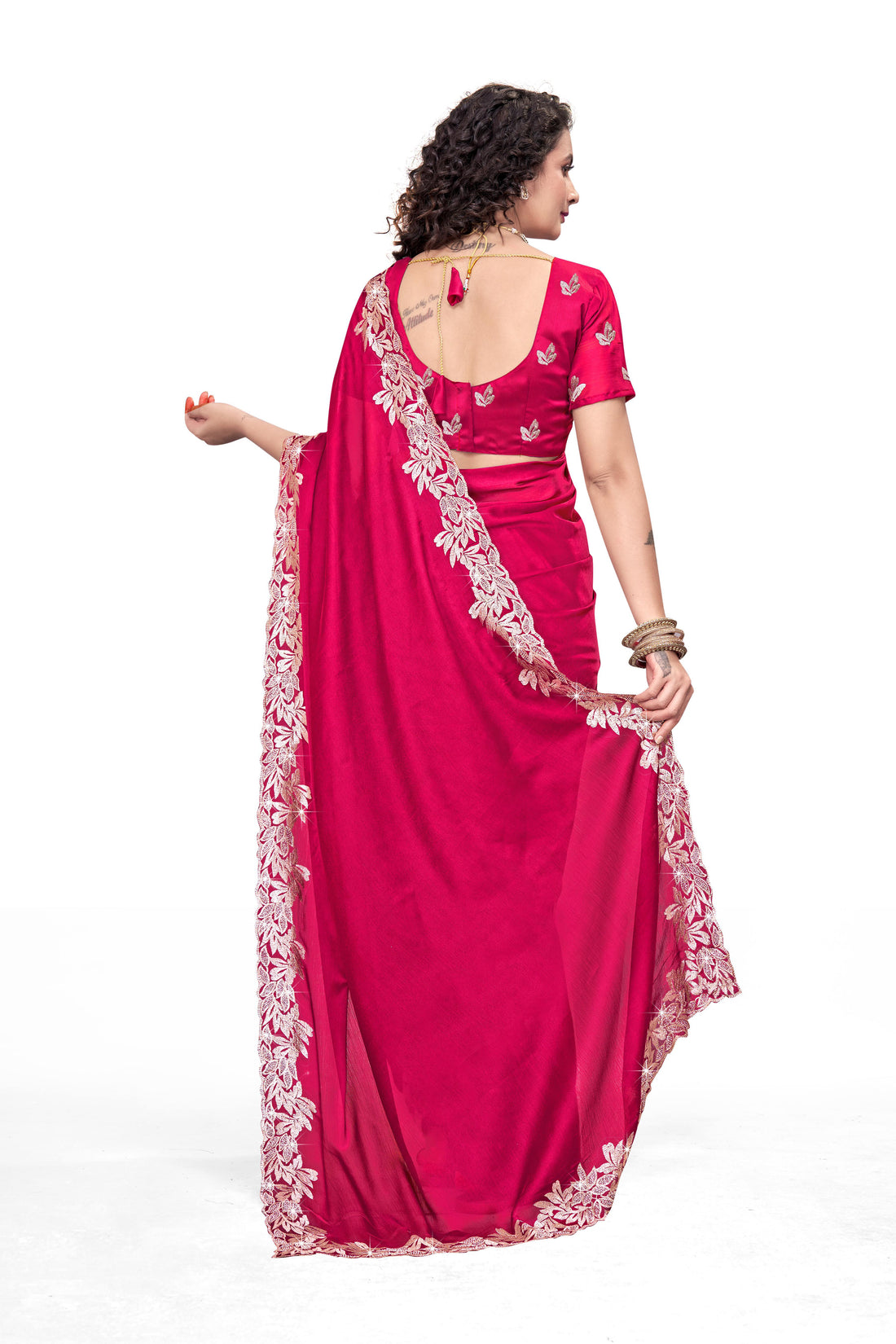 Royal Rani Pink Designer Saree with Golden Embroidered Border