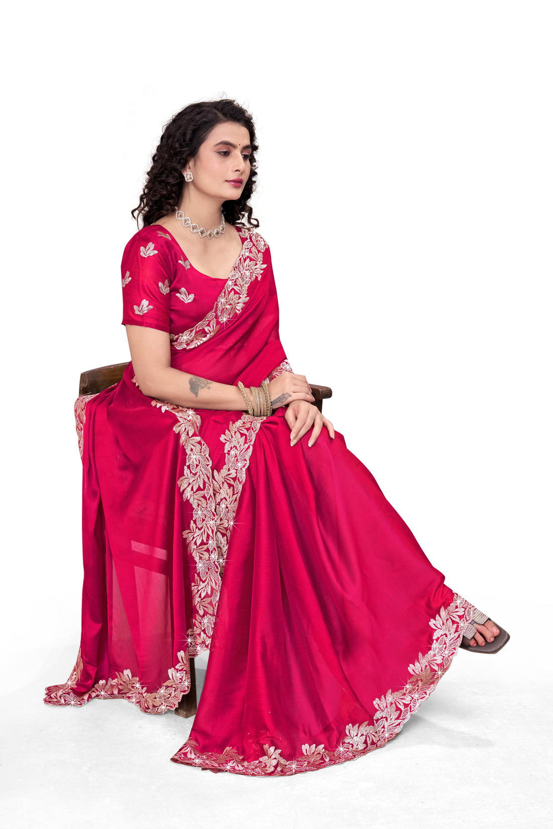Royal Rani Pink Designer Saree with Golden Embroidered Border