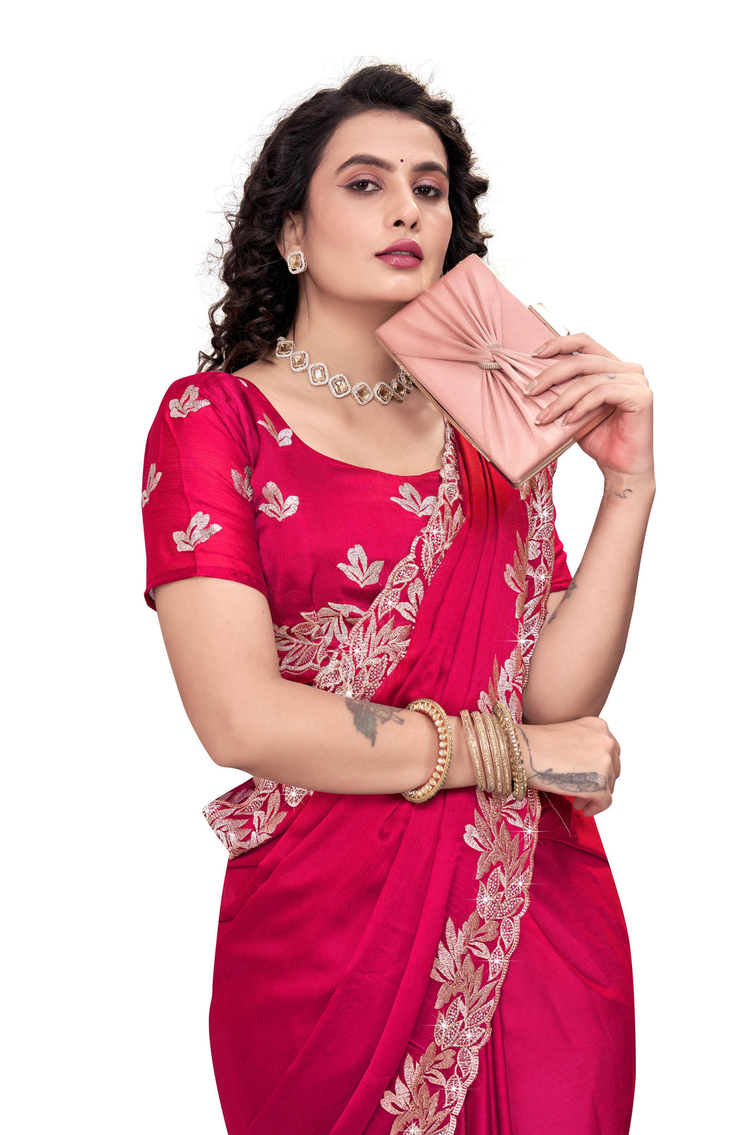 Royal Rani Pink Designer Saree with Golden Embroidered Border