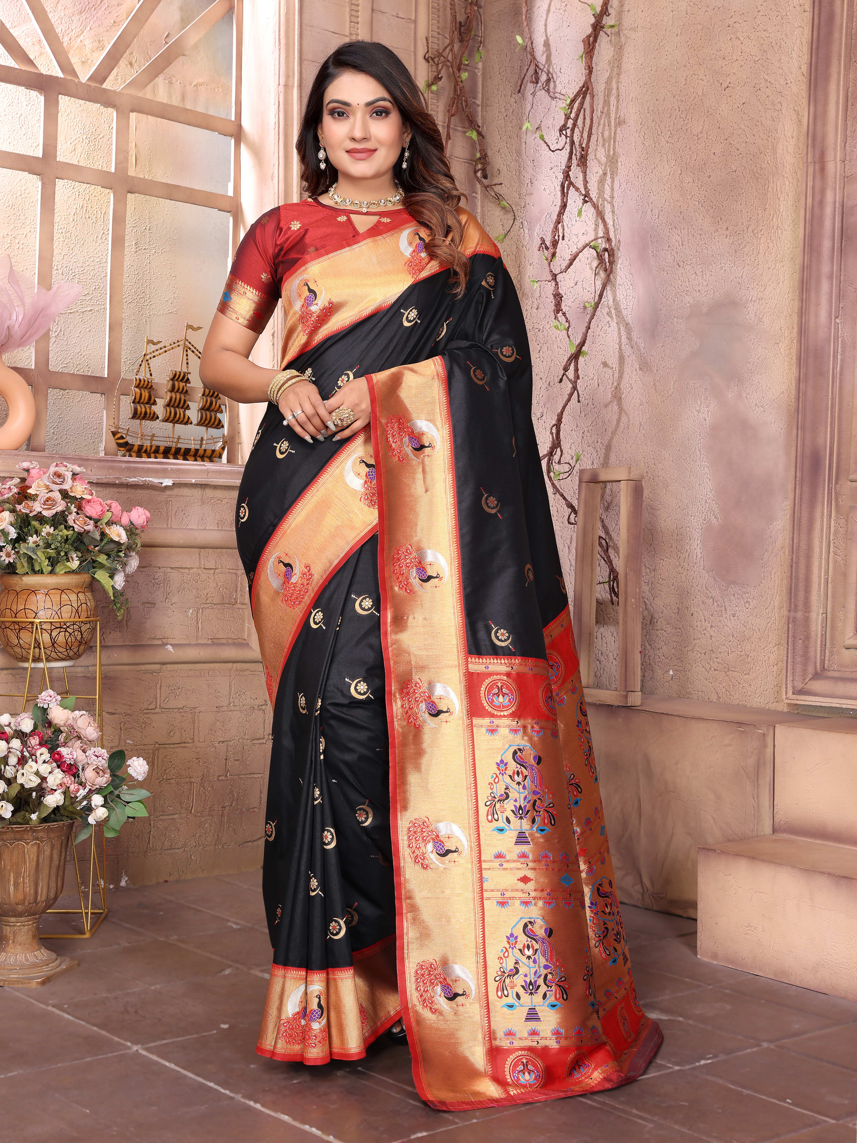 Rangmohini Black Paithani Silk Saree