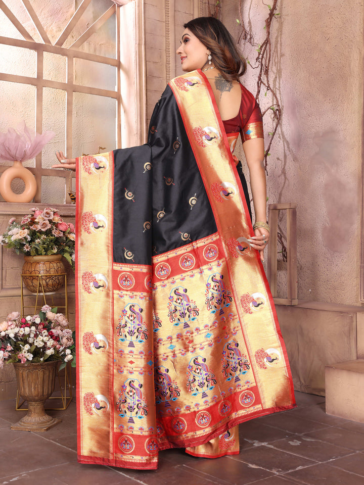 Rangmohini Black Paithani Silk Saree