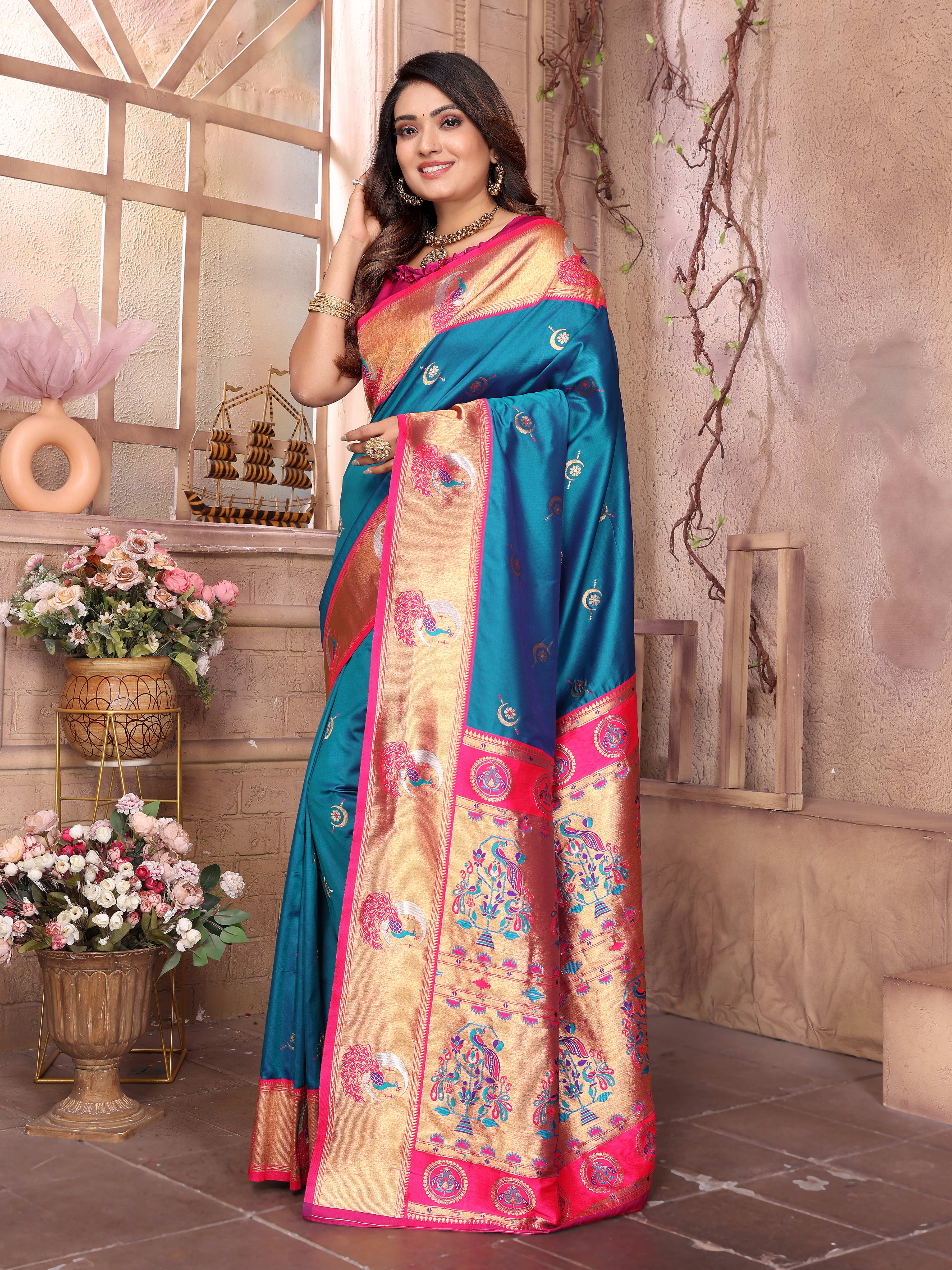 Aqua Rajwada Paithani Saree