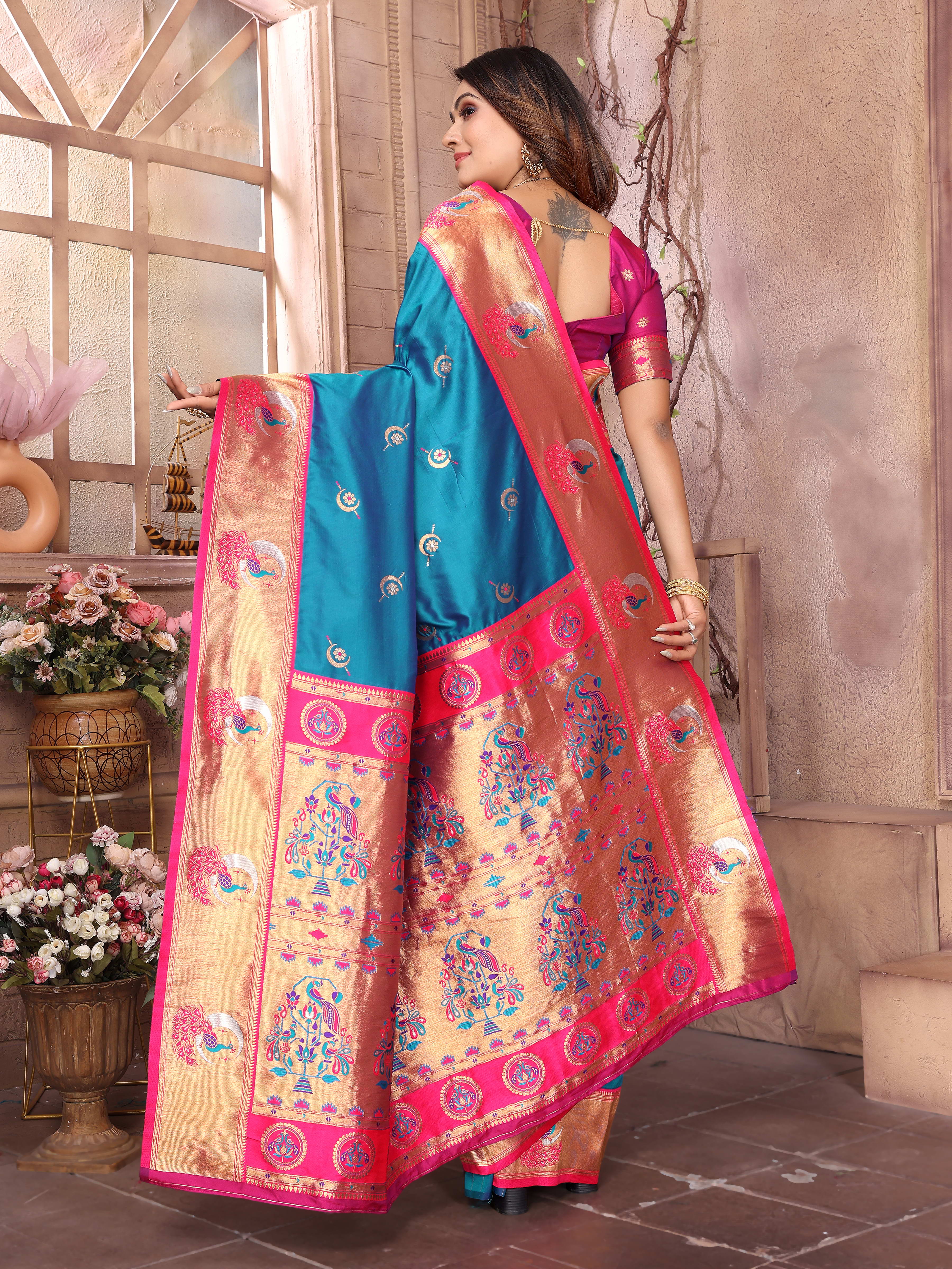 Aqua Rajwada Paithani Saree
