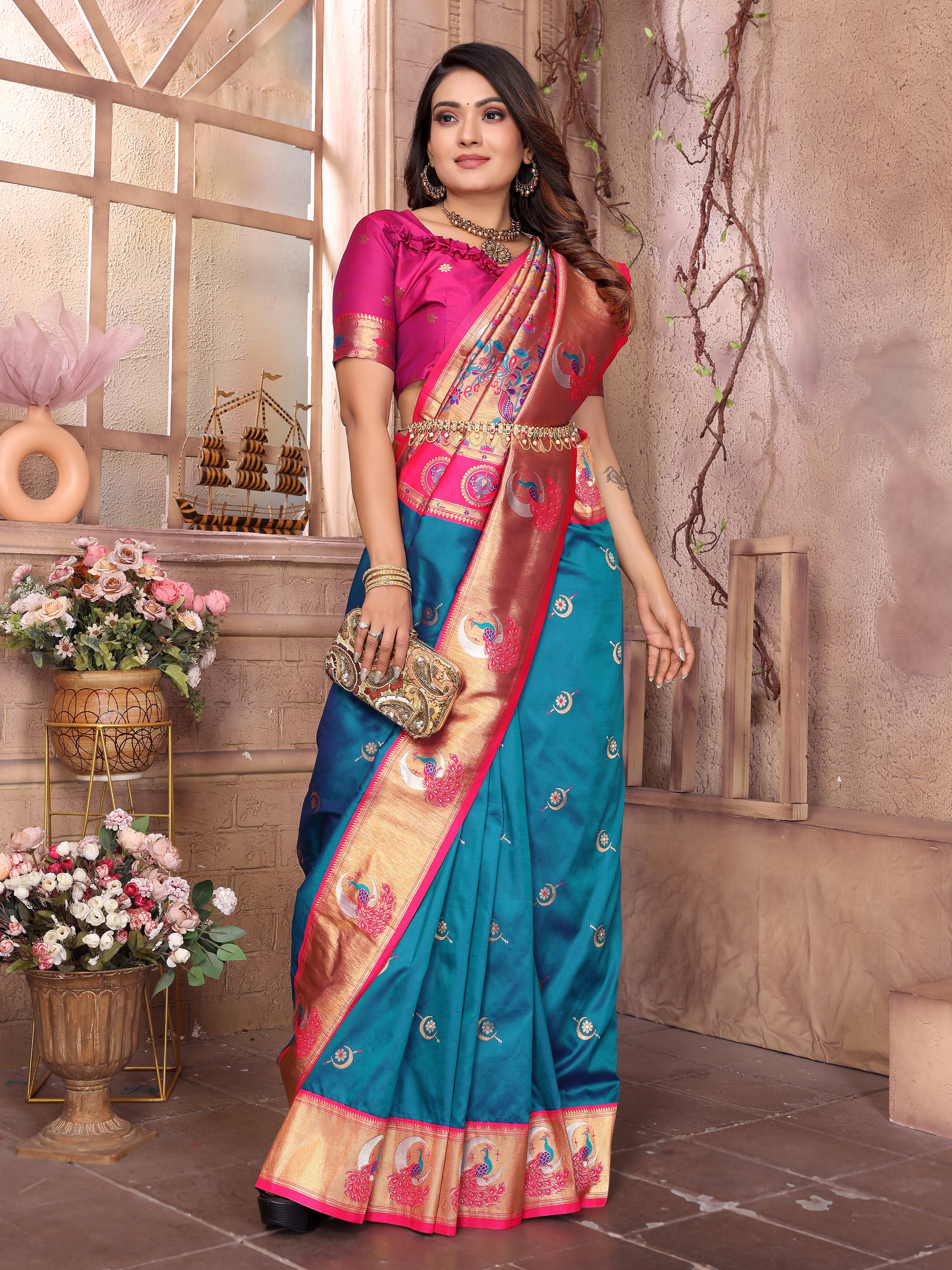 Aqua Rajwada Paithani Saree