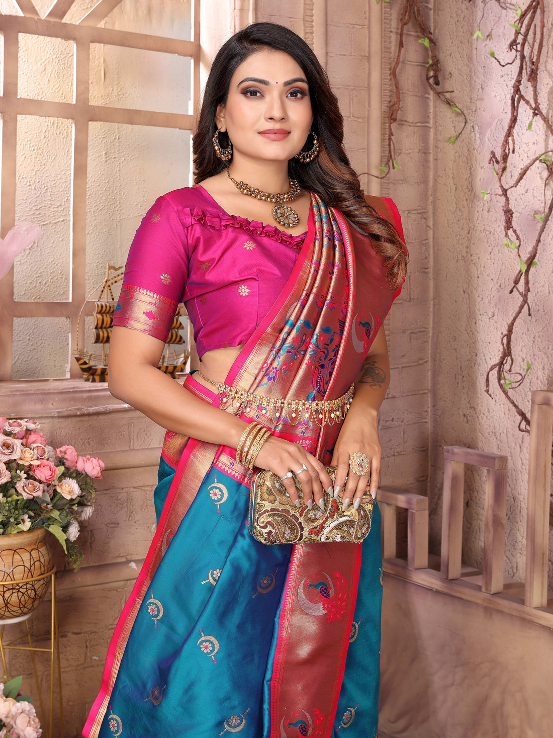 Aqua Rajwada Paithani Saree