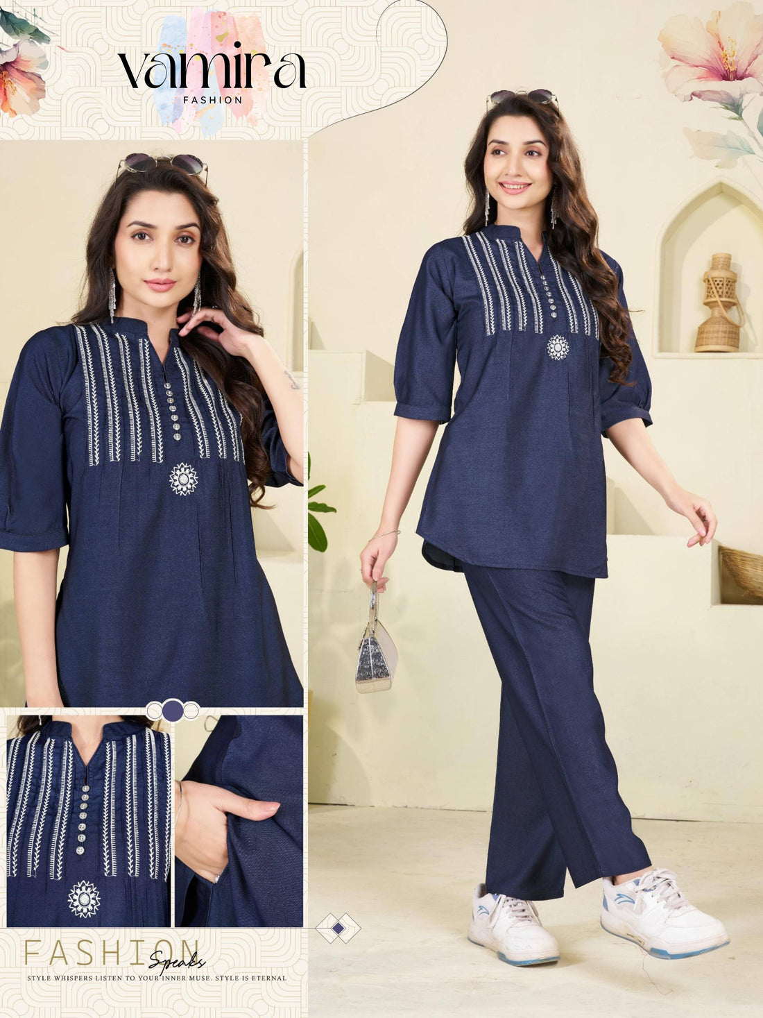 Denim Co-ord Set with Embroidered