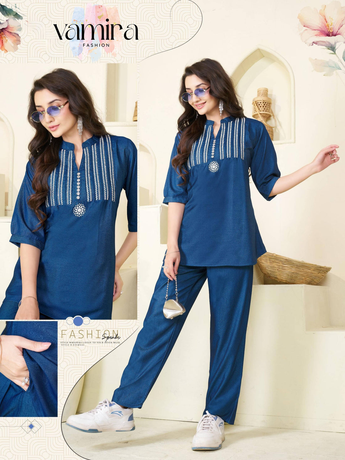 Denim Co-ord Set with Embroidered